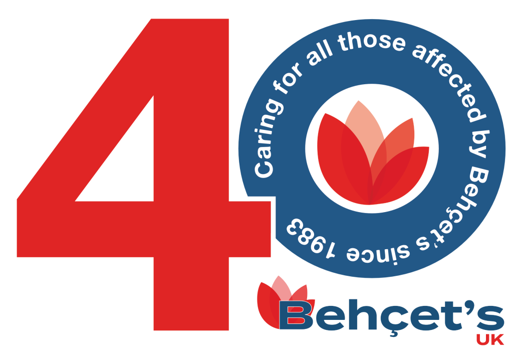 Logo showing the number 40 with the charity logo for Behçet's UK 