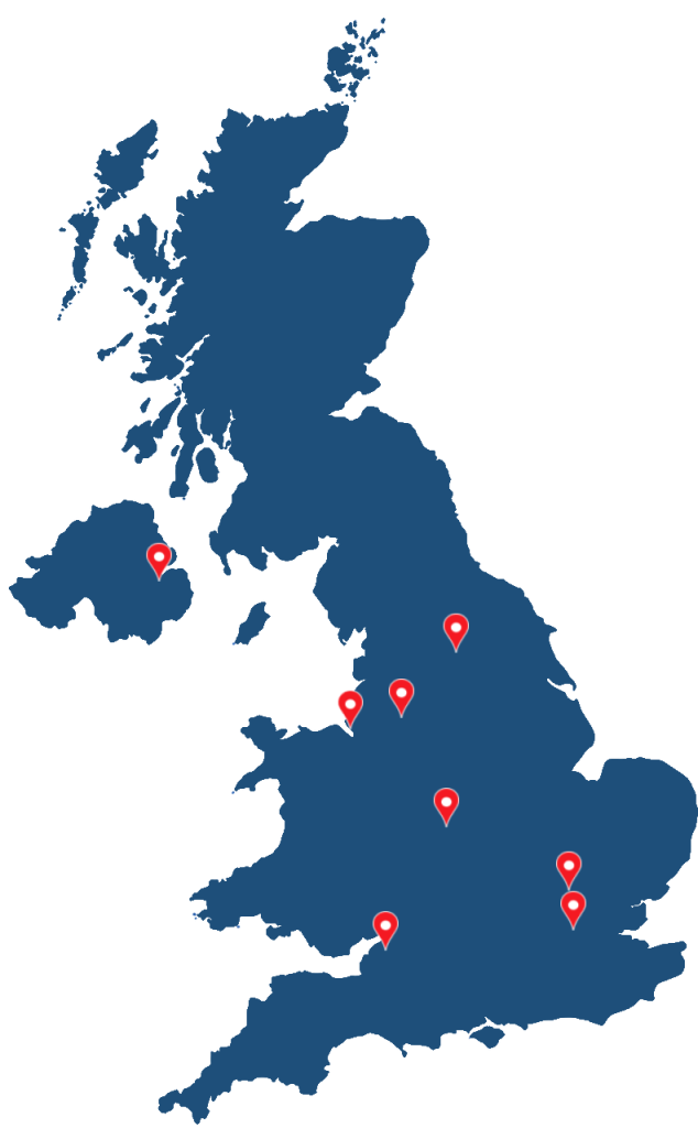 Map of UK showing where conferences have been held