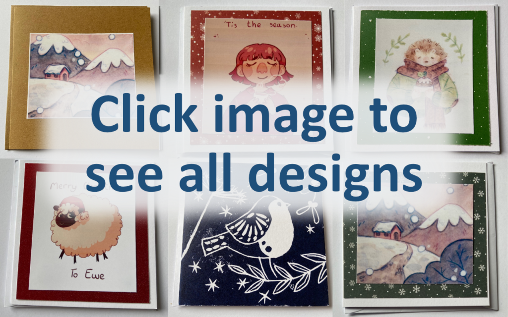 Photo of six handmade Christmas card designs. Text says "Click image to see all designs".