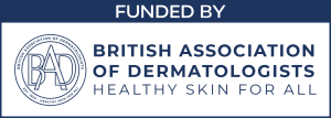 This image is the logo for the British Association of Dermatologists.  The text along side reads: "Funded by British Association of Dermatologists.  Healthy skin for all"